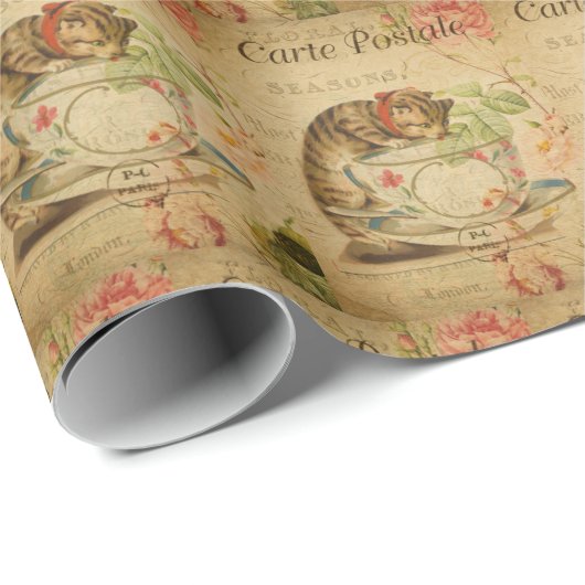  kattenkattenhuisje, stijlvolle kattenretro cadeaupapier (Rol Hoek)