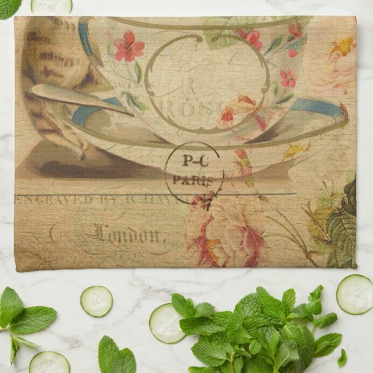 kattenkattenhuisje, stijlvolle kattenretro theedoek (Gevouwen)