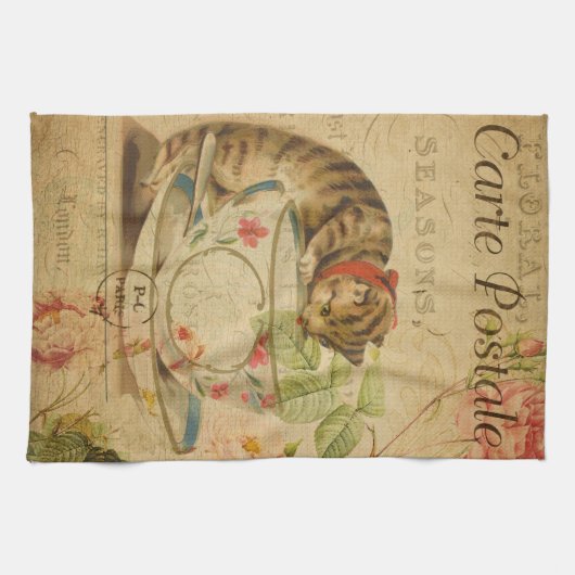  kattenkattenhuisje, stijlvolle kattenretro theedoek (Horizontaal)