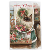 Kattenkerst thema van Siamese kat in bloemist Medium Cadeauzakje (Voorkant)