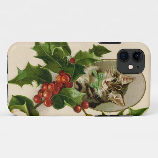 Kattenkerst Vrolijk Holly Kitten Antiek Kunst Case-Mate iPhone Case (Achterkant (horizontaal))