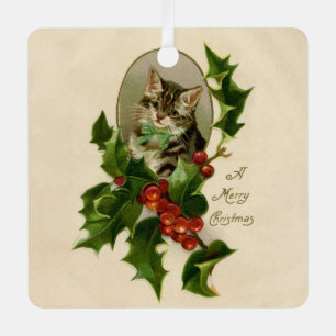 Kattenkerst Vrolijk Holly Kitten Antiek Kunst Metalen Ornament