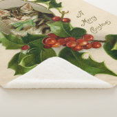 Kattenkerst Vrolijk Holly Kitten Antiek Kunst Sherpa Deken (3/4)