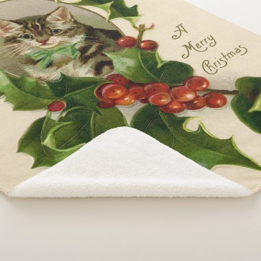 Kattenkerst Vrolijk Holly Kitten Antiek Kunst Sherpa Deken (3/4)