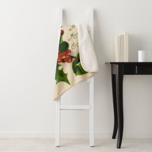 Kattenkerst Vrolijk Holly Kitten Antiek Kunst Sherpa Deken (In situ)