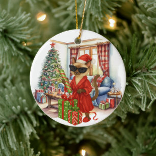 Kattenkerstboksen keramisch ornament