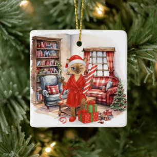 Kattenkerstboksen keramisch ornament