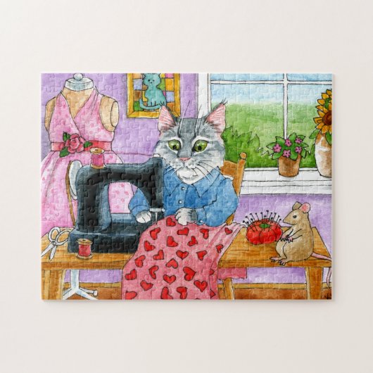 Kattenkleding ontwerper naaigarij puzzel puzzel (Horizontaal)