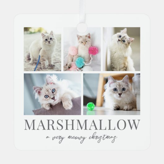 Kattenknuffelfoto Miauwe Kerstmis Metalen Ornament (Voorkant)