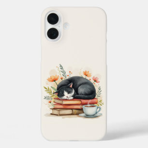 Kattenkoffie lezen iPhone 16 plus hoesje