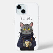 Kattenkoffie/thee in  Waterverf Sweater Case-Mate iPhone Case (Achterkant)