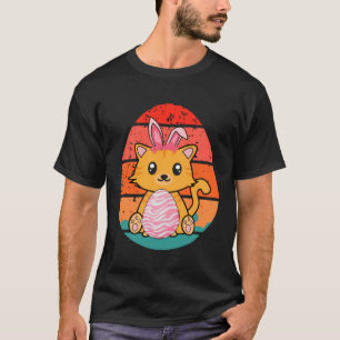 Kattenkonijn Pasen Eieren Retro Mannen Vrouwen Kin T-shirt