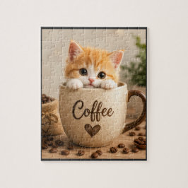 Kattenkop in koffiekopje-hanger legpuzzel