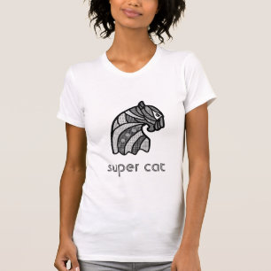 Kattenkop met Boho Ornamenten zwart-wit T-shirt