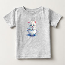 Kattenkopje in Beker Blauwe Bloemen Baby T-Shirt