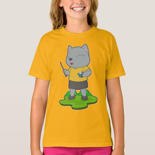 Kattenleraar boek t-shirt (Voorkant)