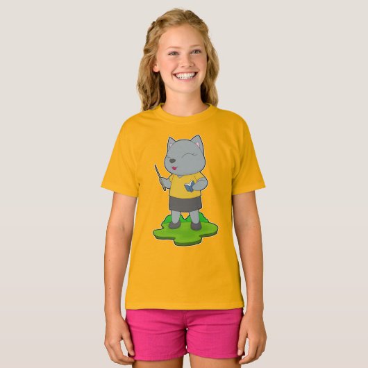 Kattenleraar boek t-shirt (Voorkant volledig)
