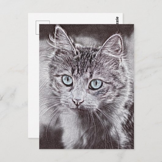 Kattenliefde Cute Kitty Kat Met Lichtgevende Blauw Briefkaart (Voorkant / Achterkant)