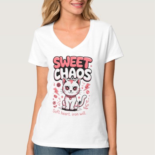 Kattenliefhebber Dapper Zoete Chaos Scherp Katje T-shirt (Voorkant)