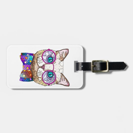 Kattenliefhebber HIPSTER CAT, gepersonaliseerd Bagagelabel (Voorkant horizontaal)