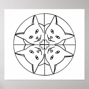 Kattenliefhebber Kaleidoscope Cats Hearts Outline  Poster