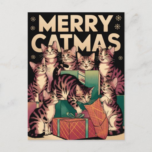 Kattenliefhebber Kerst Grappige Vintage Briefkaart (Voorkant)
