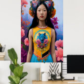 Kattenliefhebber met bloemen poster (Thuiskantoor)