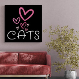 Kattenliefhebber met roze liefdesharten canvas afdruk