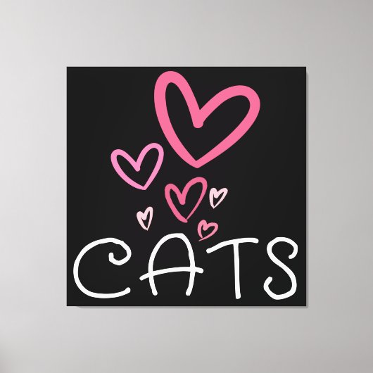 Kattenliefhebber met roze liefdesharten canvas afdruk (Voorkant)