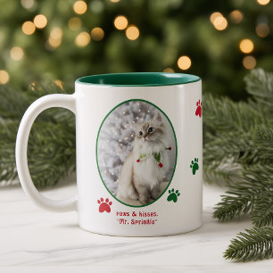 Kattenliefhebber Schattige Kerstkat Foto Tweekleurige Koffiemok