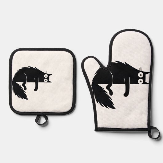 Kattenliefhebbers cadeau per Oven Mitt & Pot Holde Ovenwant & Pannenlap Set (Voorkant)