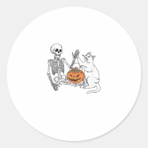 Kattenliefhebbers Halloween Funny Skeleton en Cat  Ronde Sticker