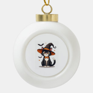 Kattenliefhebbers Heksenhoed op Tuxedo Kat Hallowe Keramische Bal Ornament