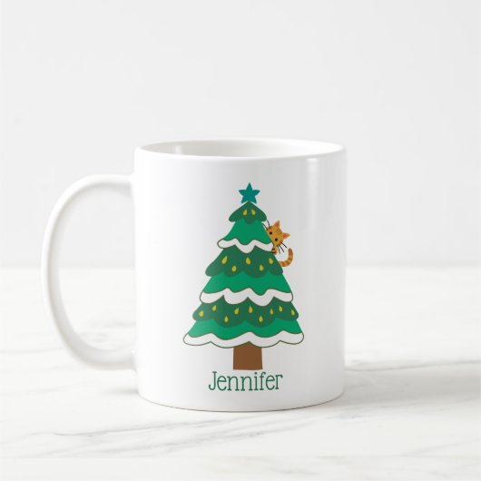 Kattenliefhebbers kerstboom gepersonaliseerd koffiemok (Links)