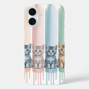Kattenliefhebbers - Pastel Paint Drip Kittens iPhone 16 Hoesje