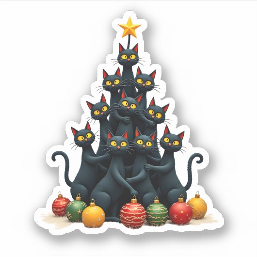 Kattenliefhebbers Schattige en Grappig Kerstboom 2 Sticker (Voorkant)