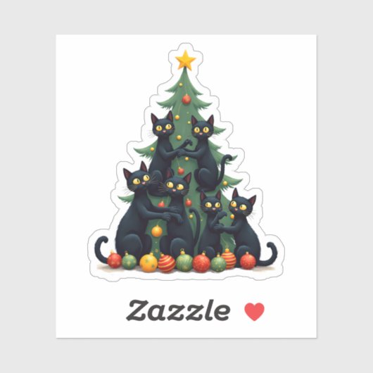 Kattenliefhebbers Schattige en Grappig Kerstboom 4 Sticker (Vel)
