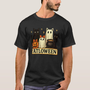 Kattenloween Grappige Zwarte Katten Spook Pompoen T-shirt