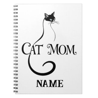Kattenmoeder, Elegante Minimalistische Zwarte Kat Notitieboek