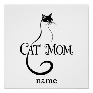 Kattenmoeder, Elegante Minimalistische Zwarte Kat Perfect Poster
