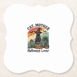 Kattenmoeder Halloween Liefhebber Zwarte Heksenhoe Kartonnen Onderzetters