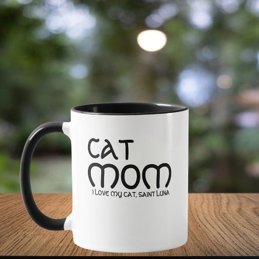 Kattenmoeder huisdier naam script tekst zwart wit  mok