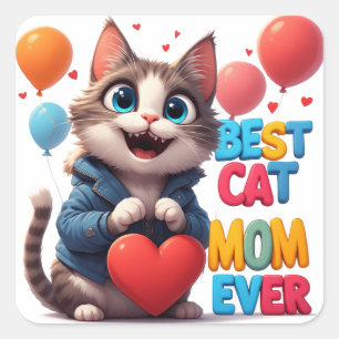 Kattenmoeder Kitty Liefde Met Hart 🐾 Vierkante Sticker