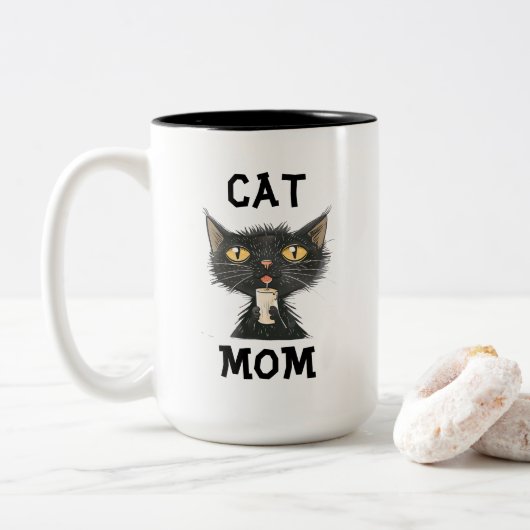 Kattenmoeder koffiemok tweekleurige koffiemok (Met donut)