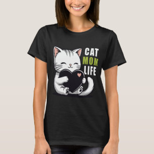 Kattenmoeder Leven - Cute Kawaii Witte Kat Houdt v T-shirt