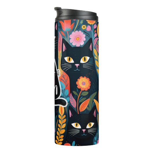 kattenmoeder met bloemen thermosbeker (Geroteerd rechts)