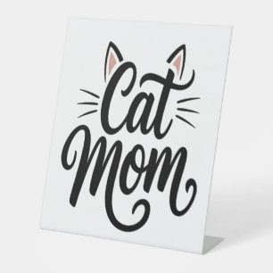 Kattenmoeder Snorharen en Oren Reclamebord Met Voetstuk