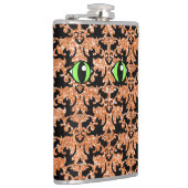 Kattenogen, Oranje Damask Vinyl Verpakte kolf Heupfles (Rechts)