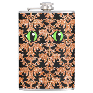 Kattenogen, Oranje Damask Vinyl Verpakte kolf Heupfles