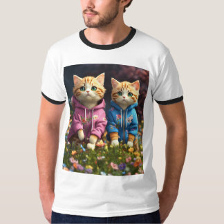 Kattenparen in Hoodies: Floral Love Design T-shirt